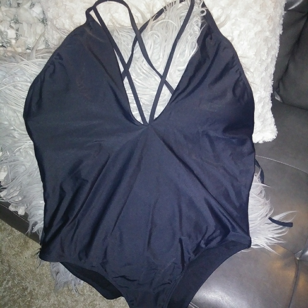 Xhilaration Black Strappy One Piece Swim Suit -XL